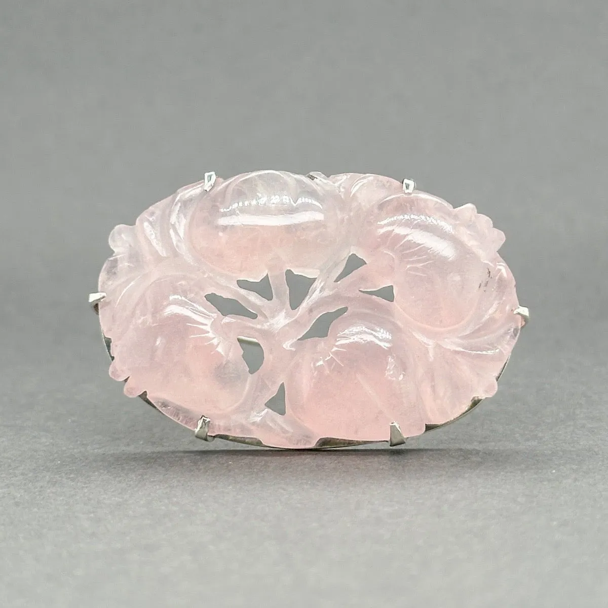 Estate SS Rose Quartz Carved Leaf Pin