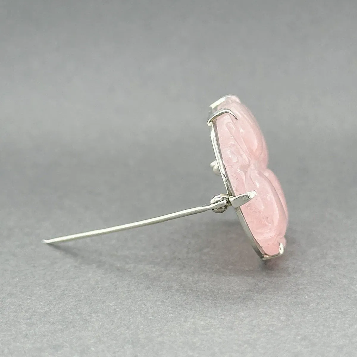 Estate SS Rose Quartz Carved Leaf Pin