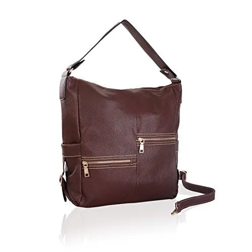 Faux Leather Multi Zip Hobo Bag