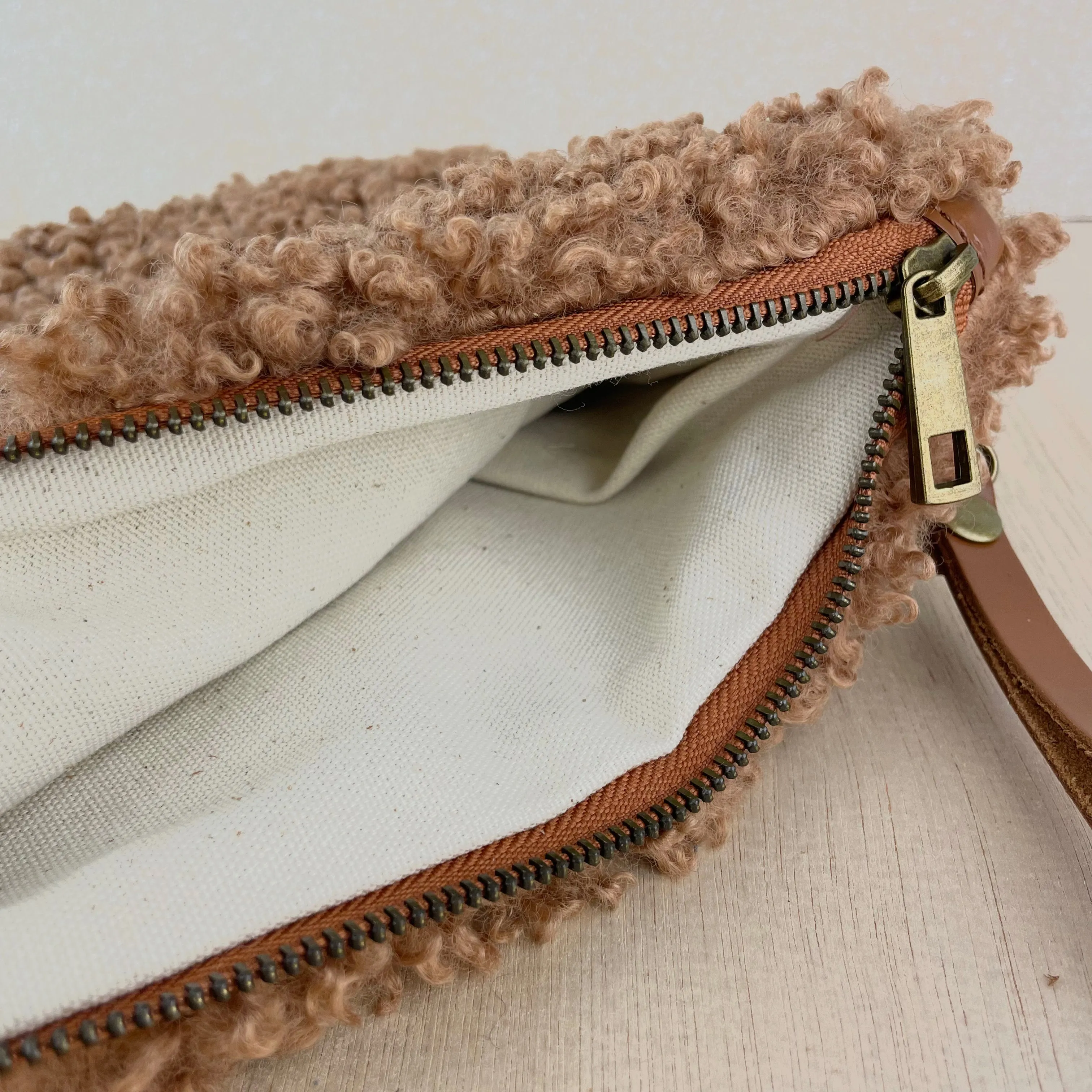 Faux Shearling Clutch Bag - Light Tan