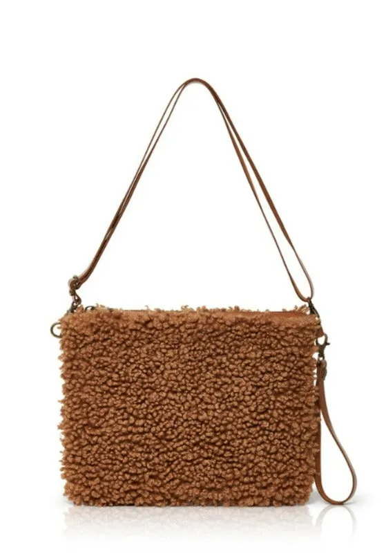 Faux Shearling Clutch Bag - Light Tan