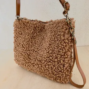 Faux Shearling Clutch Bag - Light Tan