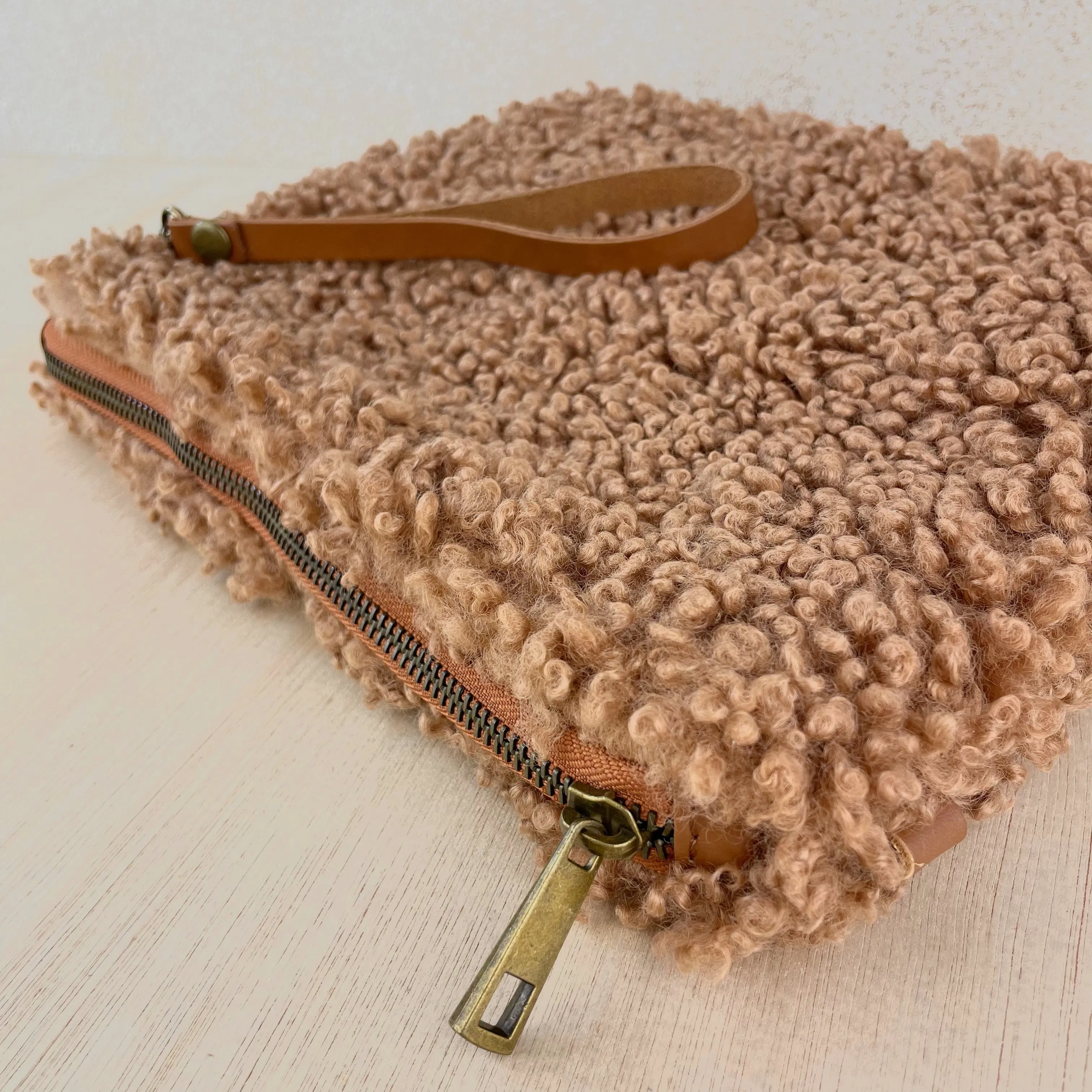 Faux Shearling Clutch Bag - Light Tan