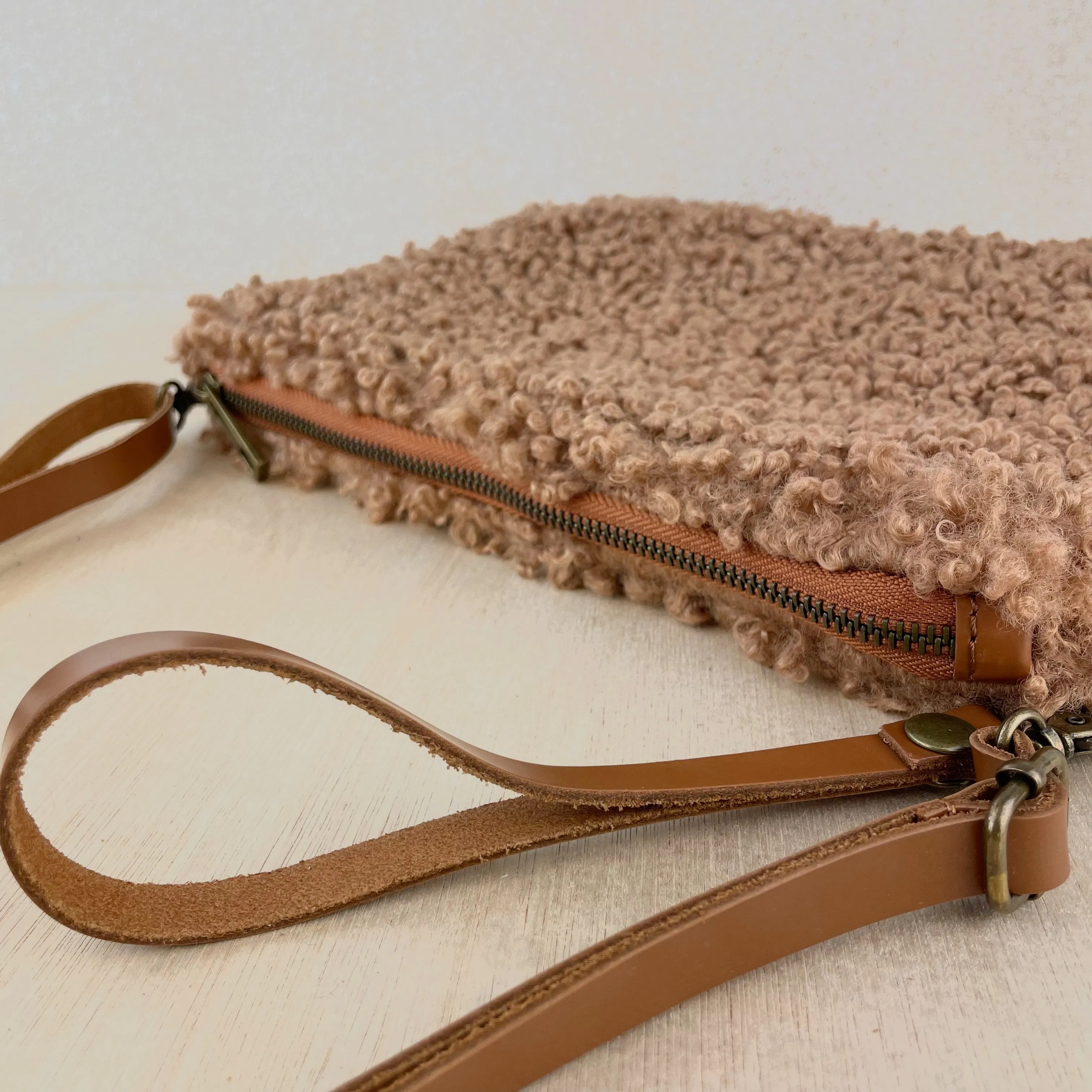 Faux Shearling Clutch Bag - Light Tan