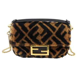 Fendi 1974 Mini Brown Sheepskin Shearling Baguette Bag