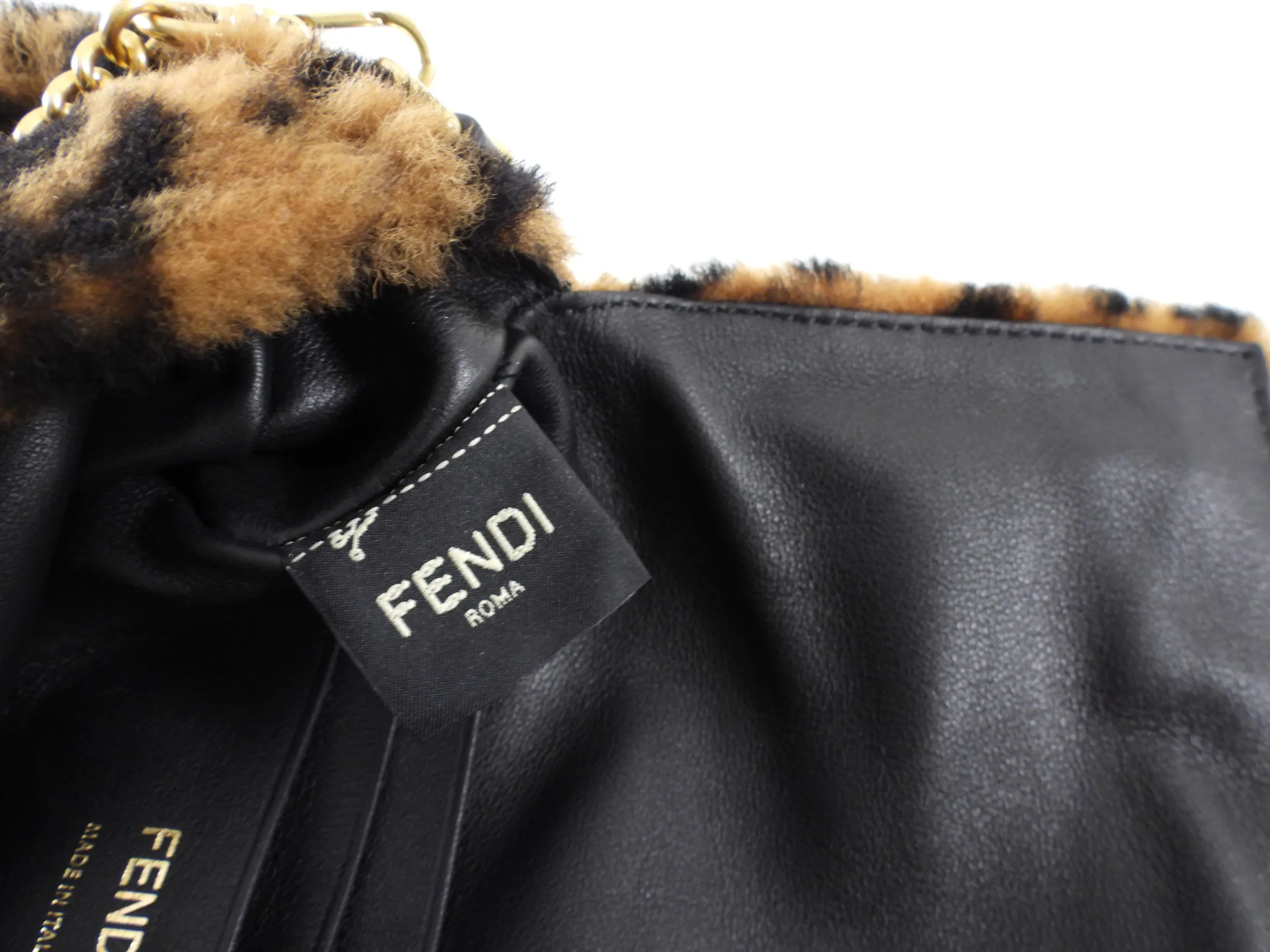 Fendi 1974 Mini Brown Sheepskin Shearling Baguette Bag