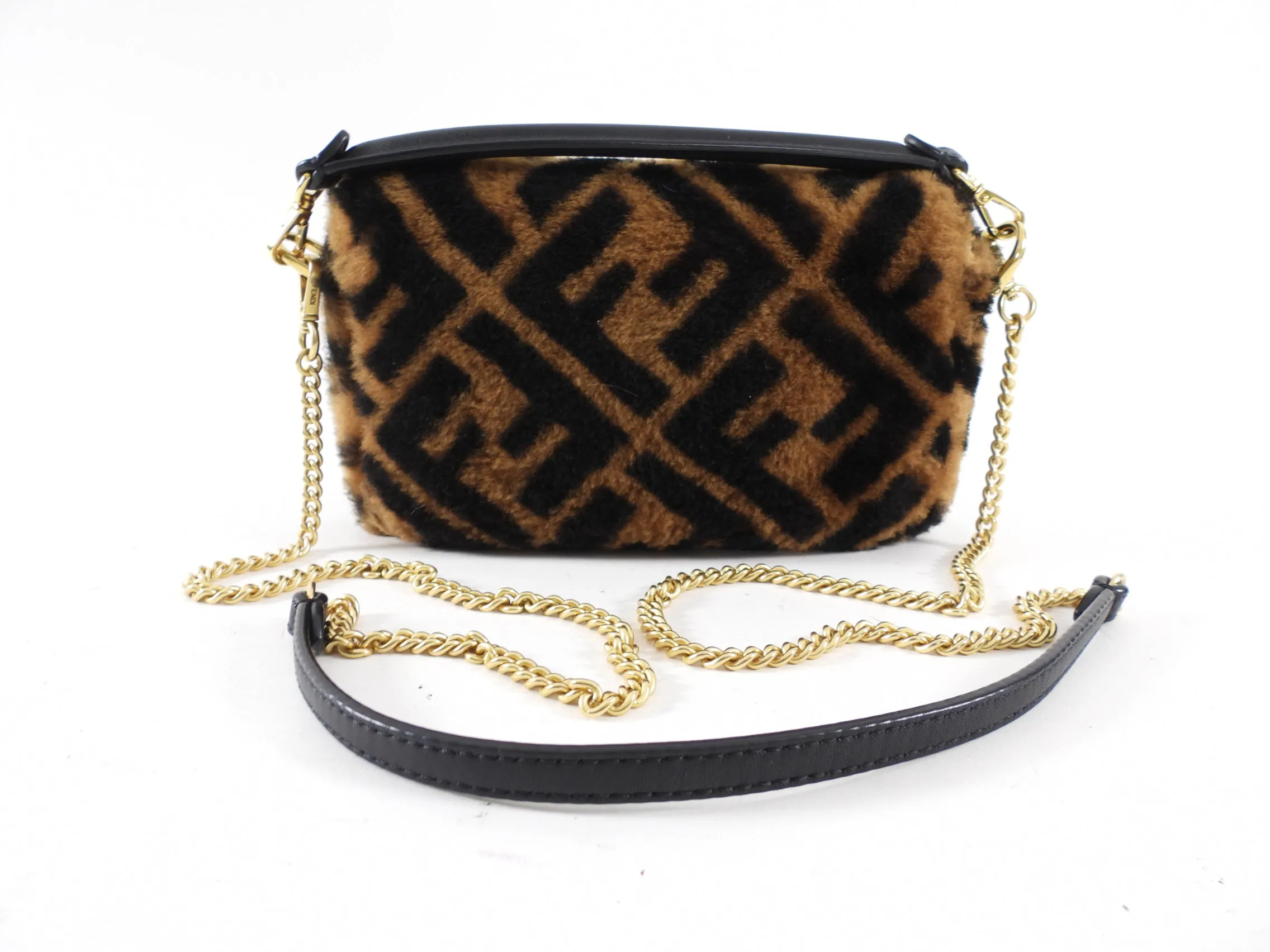 Fendi 1974 Mini Brown Sheepskin Shearling Baguette Bag