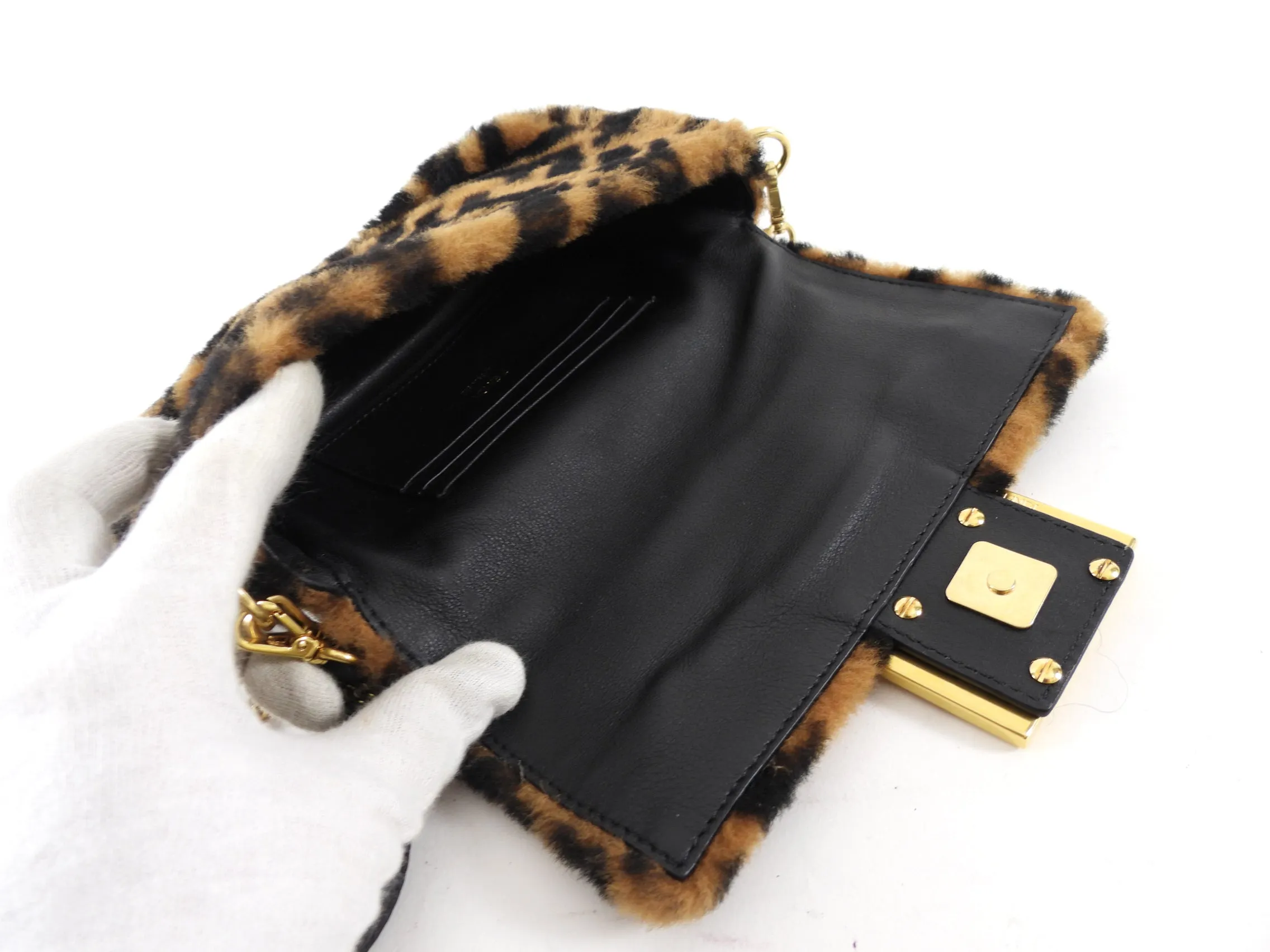 Fendi 1974 Mini Brown Sheepskin Shearling Baguette Bag