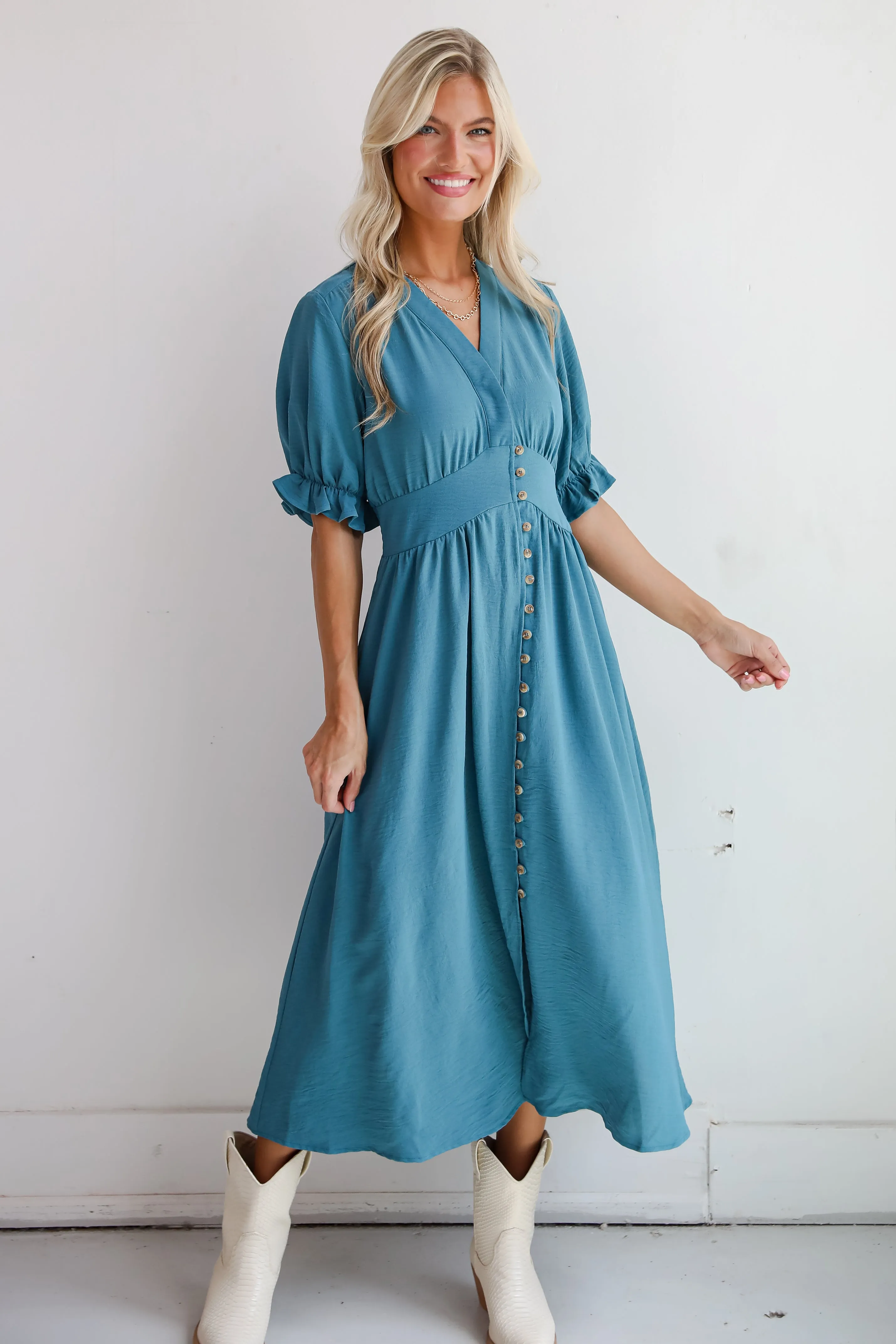 FINAL SALE - Exceptionally Graceful Teal Midi Dress