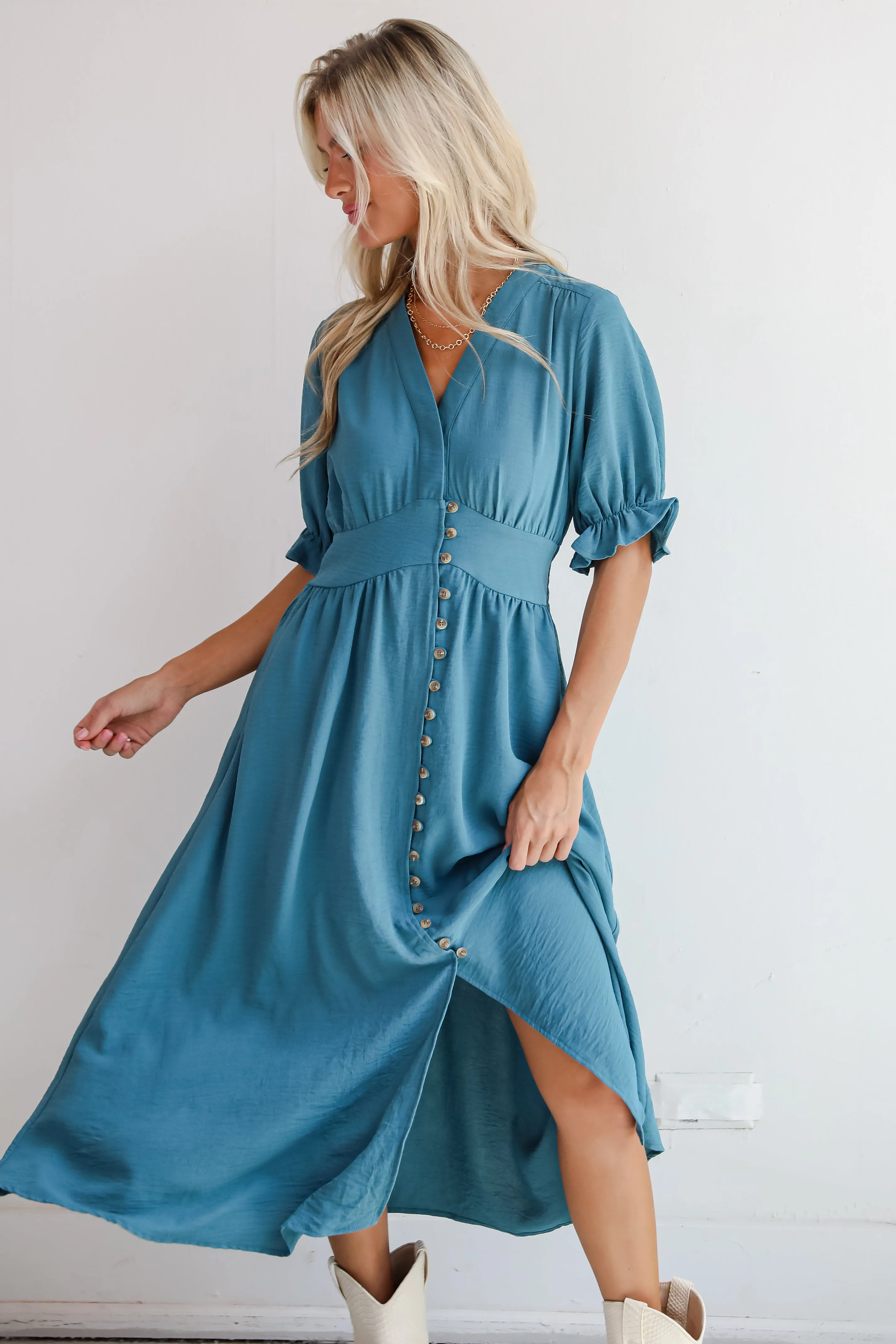 FINAL SALE - Exceptionally Graceful Teal Midi Dress