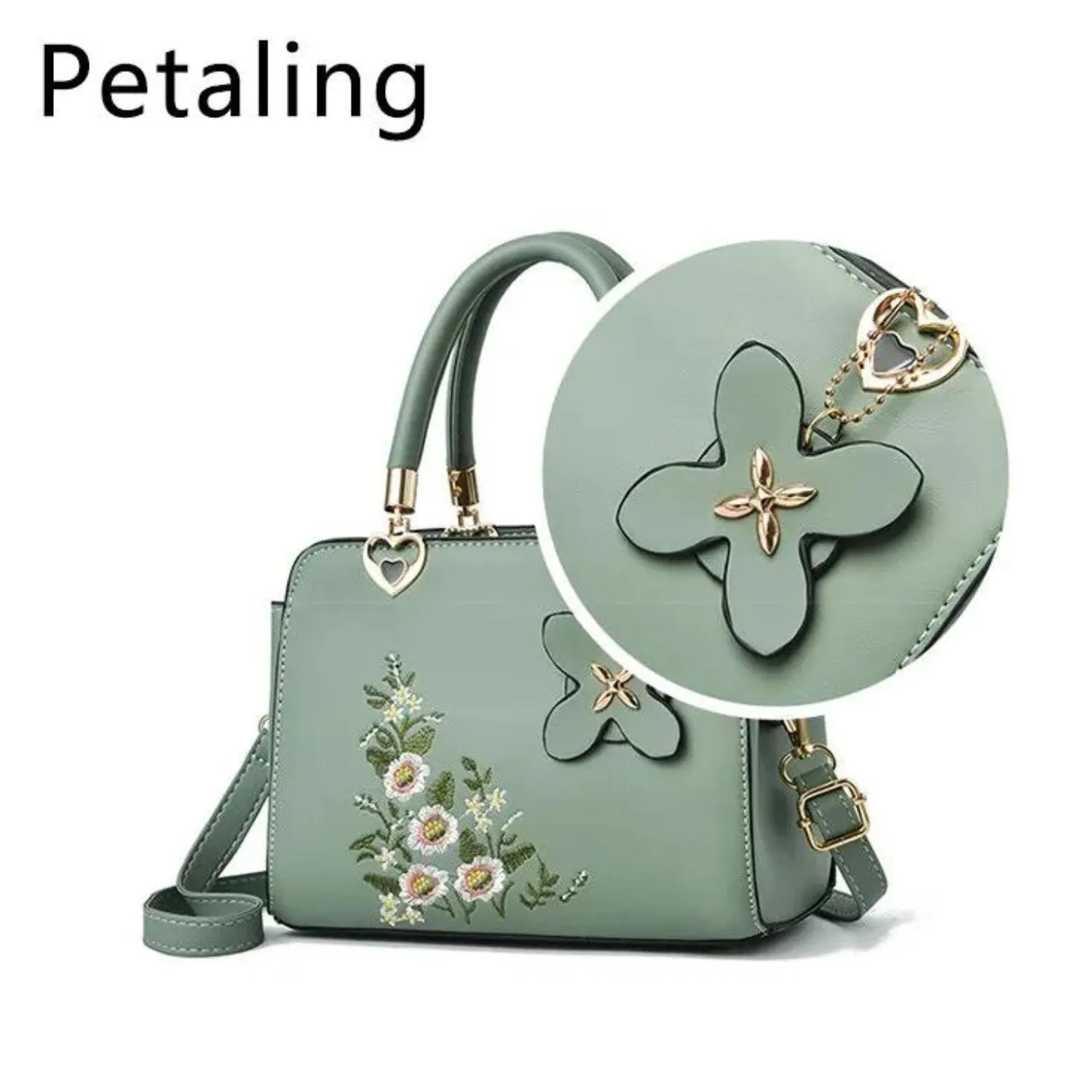 Floral Embroidered Elegance Handbag with Butterfly Charm