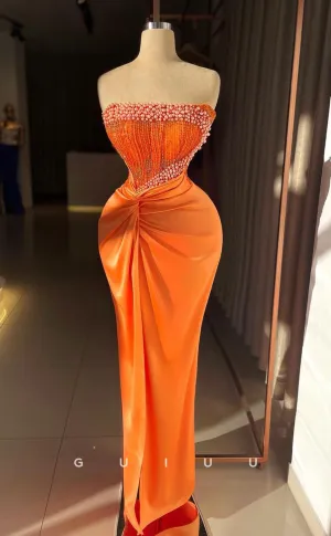 G3601 - Sexy & Hot Sheath Strapless Beaded Draped Floor-Length Gown Prom Dress