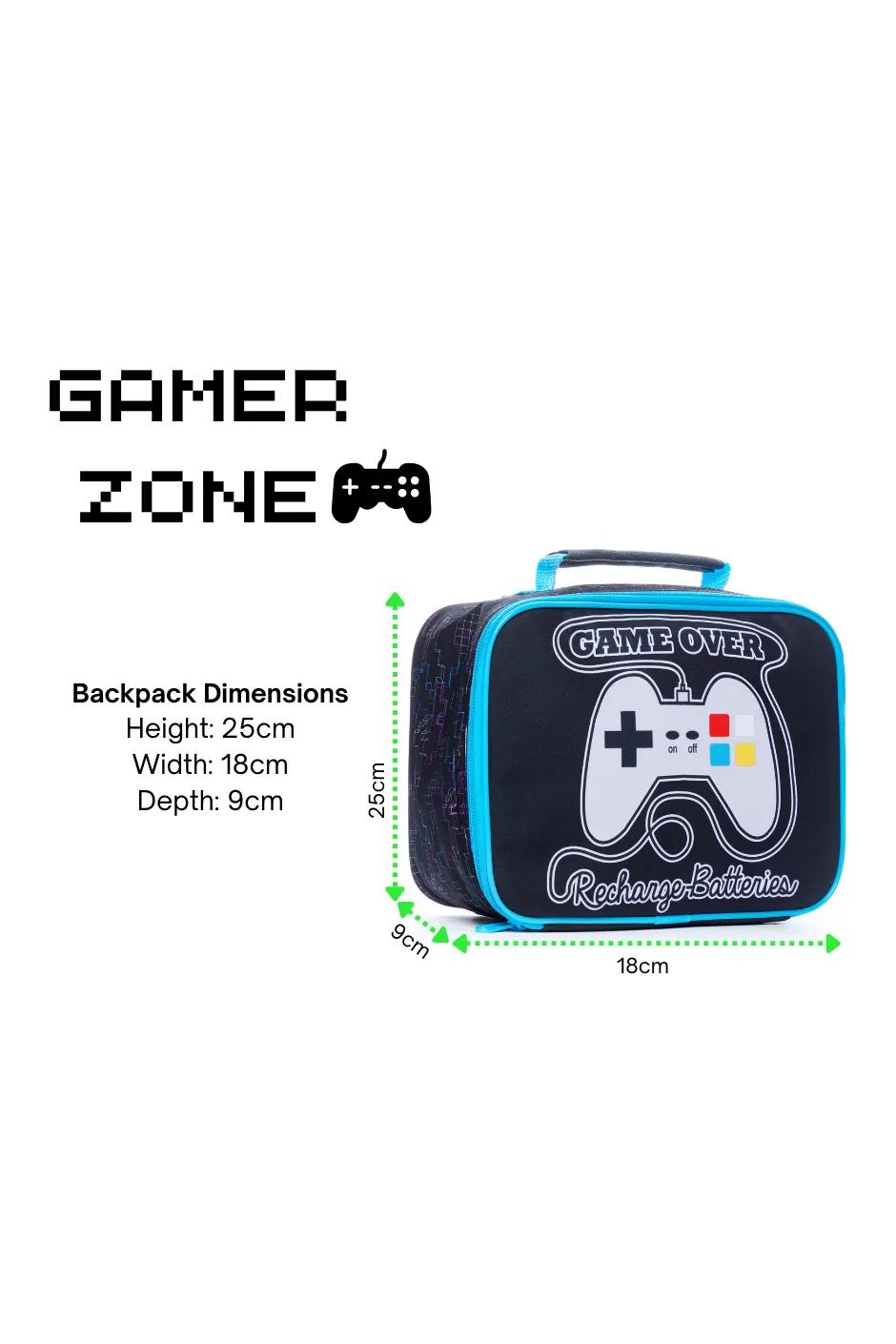 Game Over Recharge School Bag And Lunch bag 2 Piece, Kids Boys Gamer Backpack