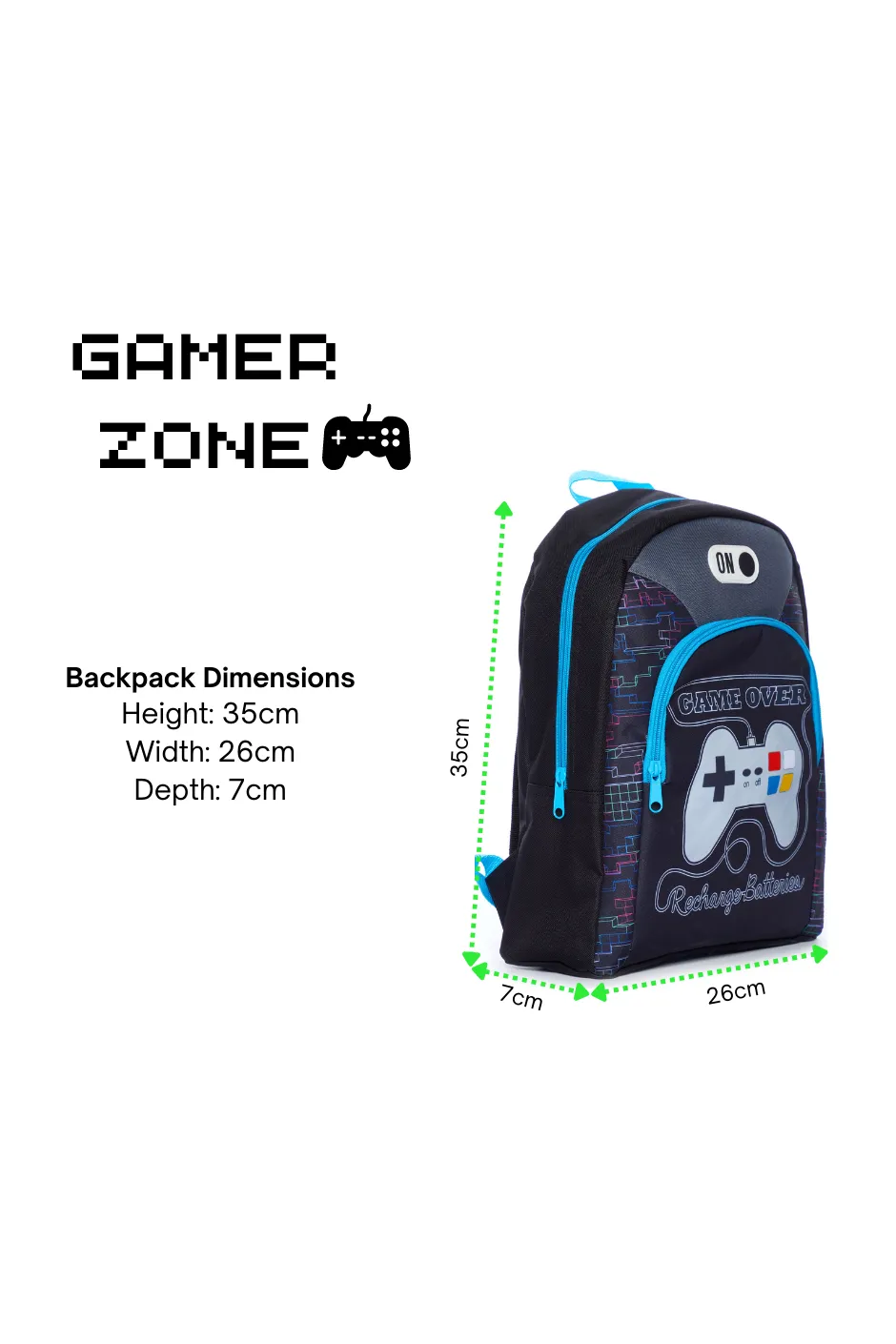 Game Over Recharge School Bag And Lunch bag 2 Piece, Kids Boys Gamer Backpack