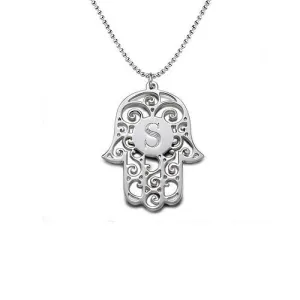 Hamsa Necklace - Silver Initial