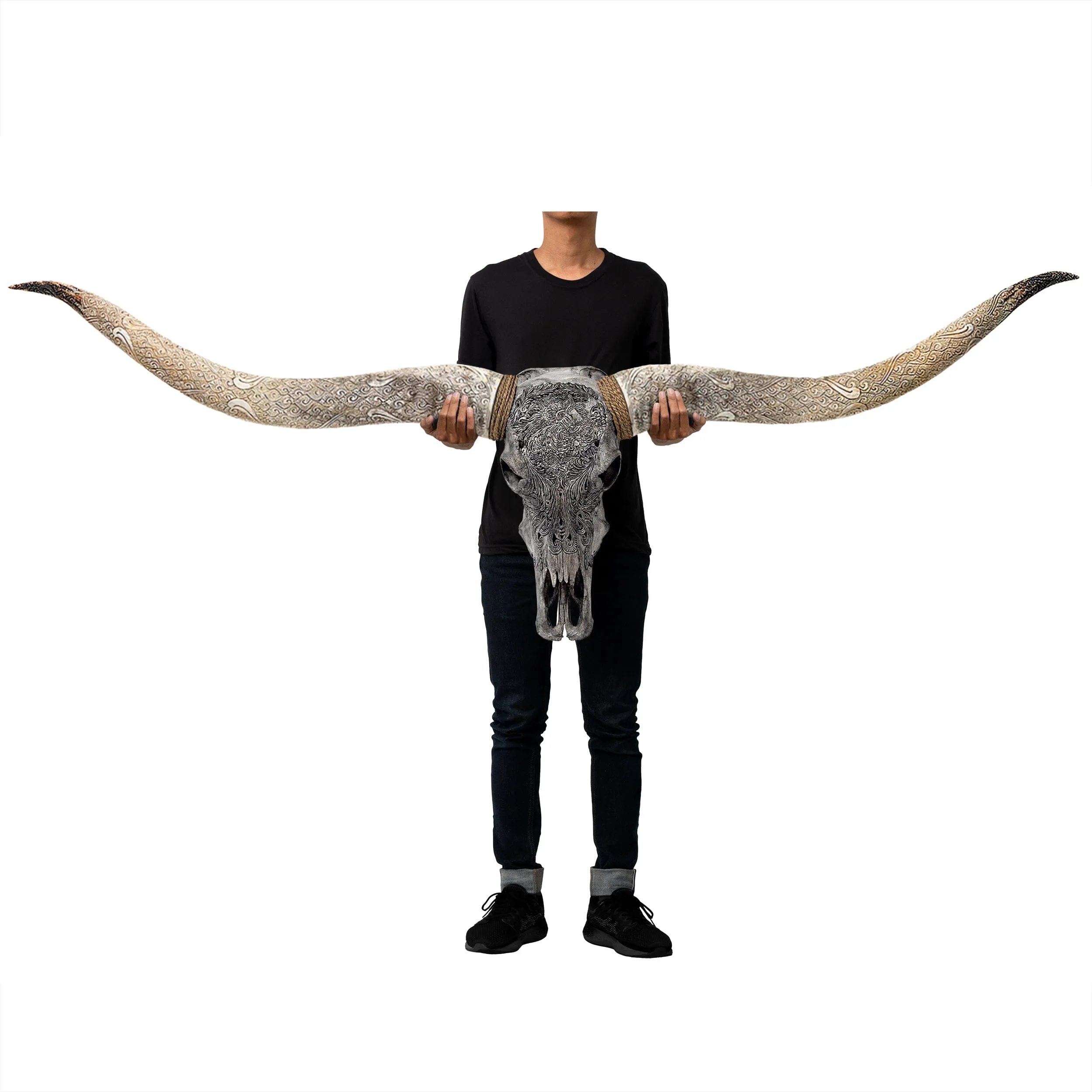 Hand Carved Longhorn Skull // XL Horns - Gray Aquarius