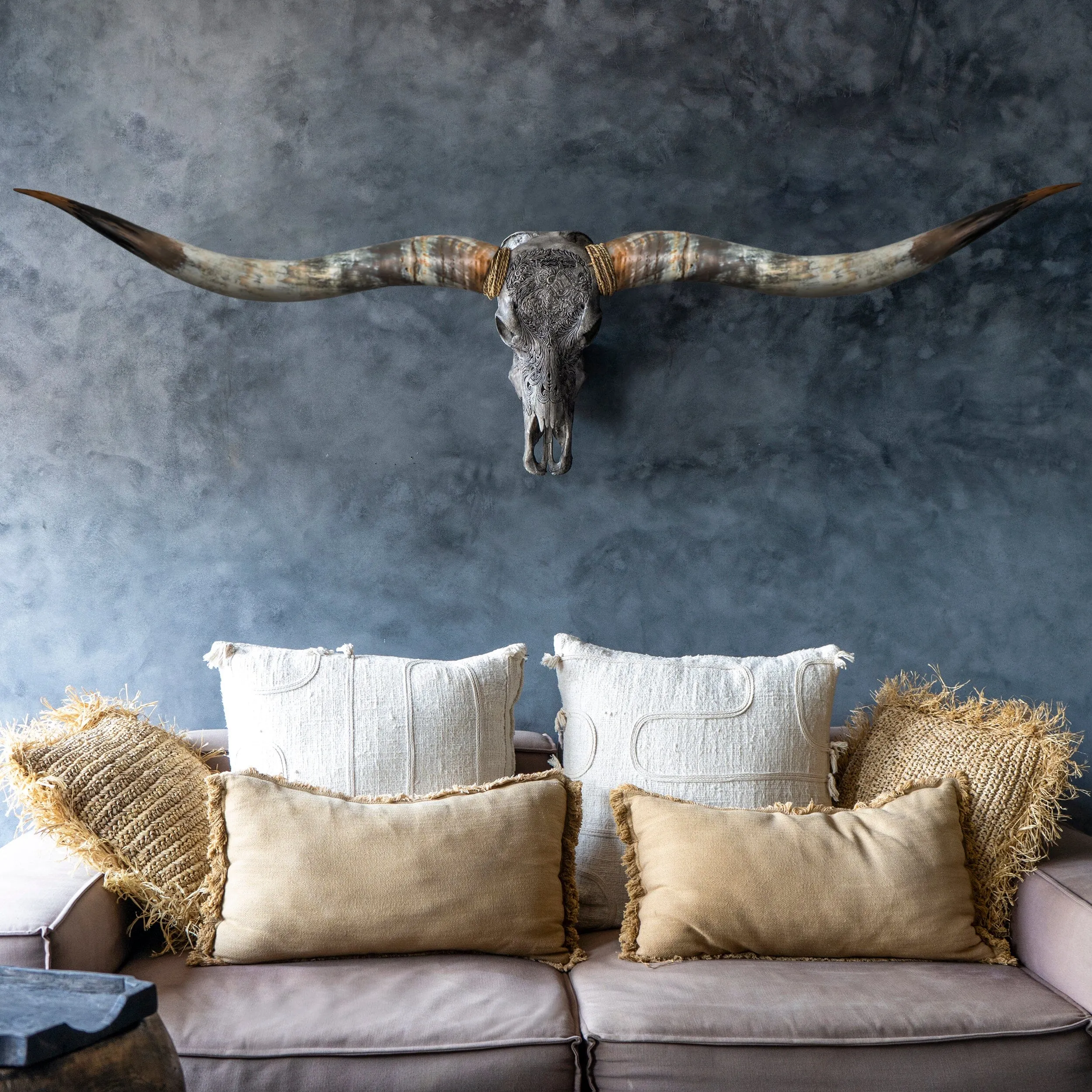 Hand Carved Longhorn Skull // XL Horns - Gray Aquarius