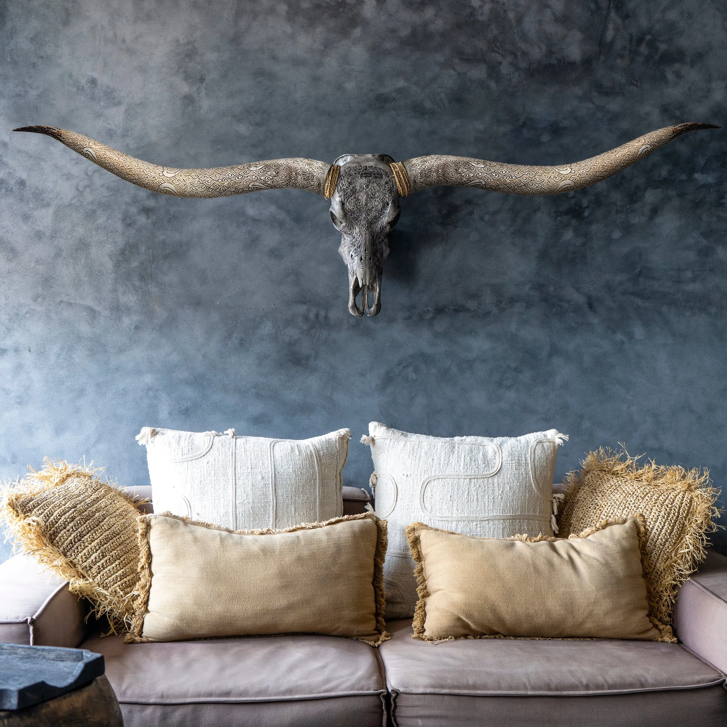 Hand Carved Longhorn Skull // XL Horns - Gray Aquarius