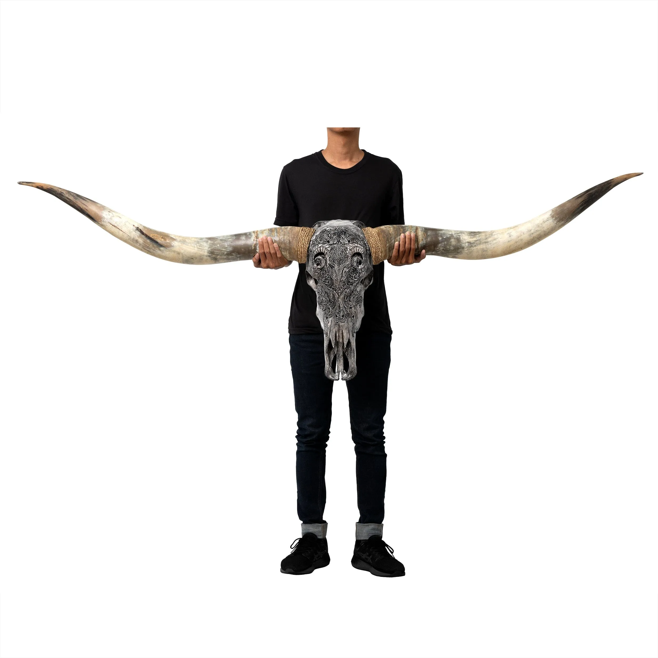 Hand Carved Longhorn Skull // XL Horns - Gray Aquarius