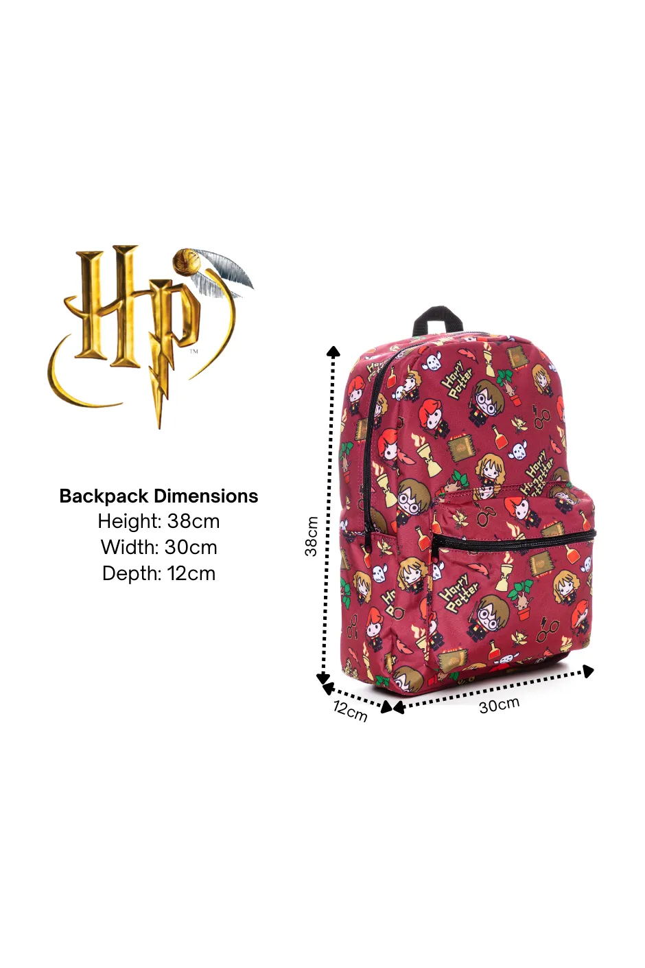 Harry Potter Chibi Character Style Print Backpack Burgundy