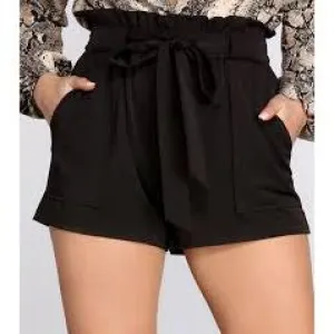 High Waist Paper Bag Woven Shorts