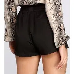 High Waist Paper Bag Woven Shorts