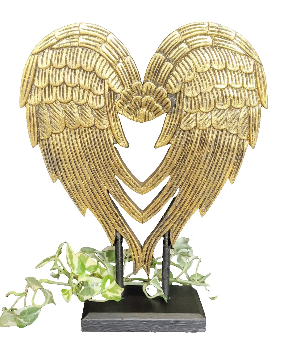 Home Decor Ornament.
Angel Wings Sculpture Statue On Stand, Hand Carved and Painted.