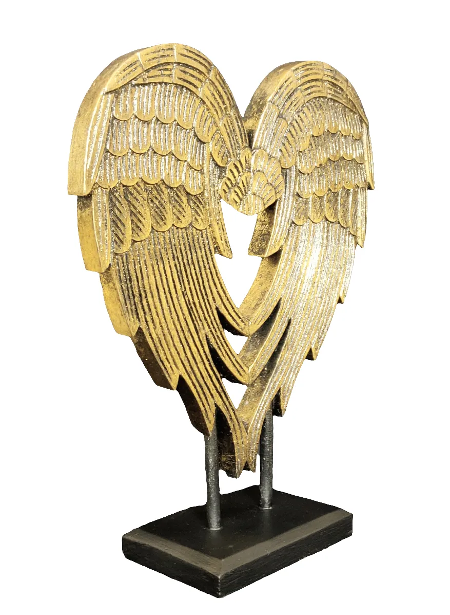 Home Decor Ornament.
Angel Wings Sculpture Statue On Stand, Hand Carved and Painted.