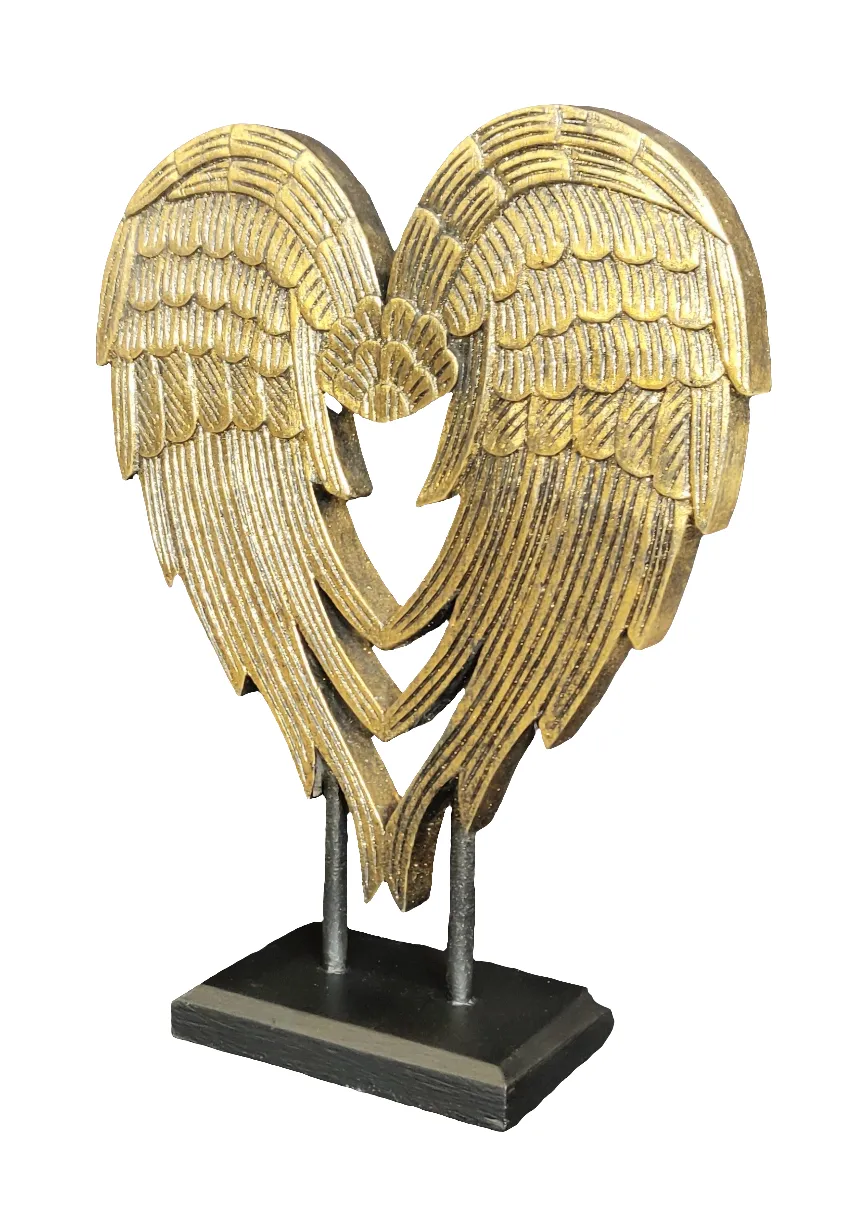 Home Decor Ornament.
Angel Wings Sculpture Statue On Stand, Hand Carved and Painted.