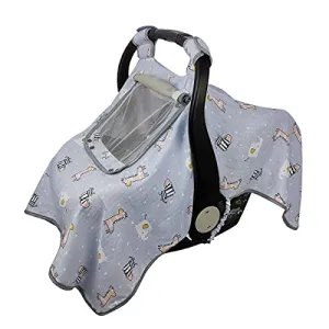 ICOPUCA Car seat Covers for Babies, Kick-Proof carseat Cover Girls/boy, carseat Canopy with Window, Light Weight Muslin, Breathable, fit Summer/Autumn/Spring, Animal Giraffe/Zebra/Elephant;