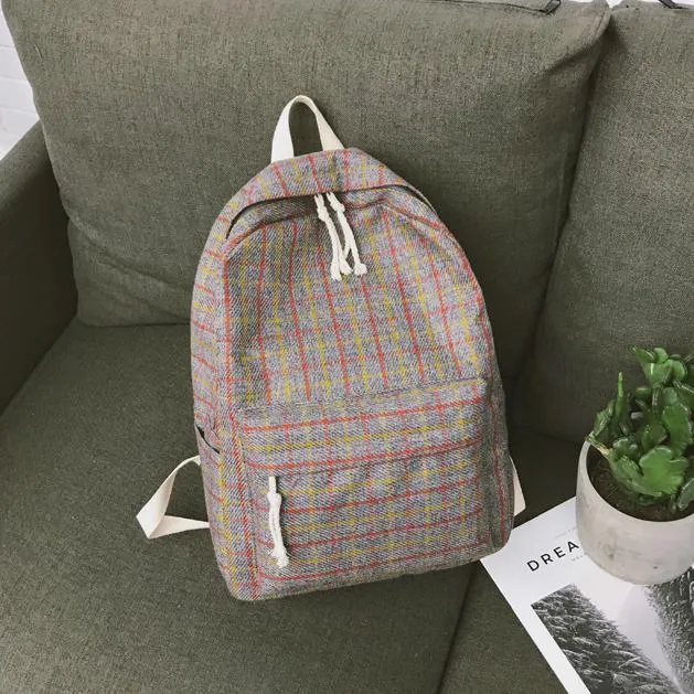 Japanese fresh canvas girl backpack female 2020 new Korean School schoolbag female student Plaid Backpack