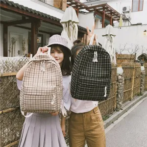 Japanese fresh canvas girl backpack female 2020 new Korean School schoolbag female student Plaid Backpack