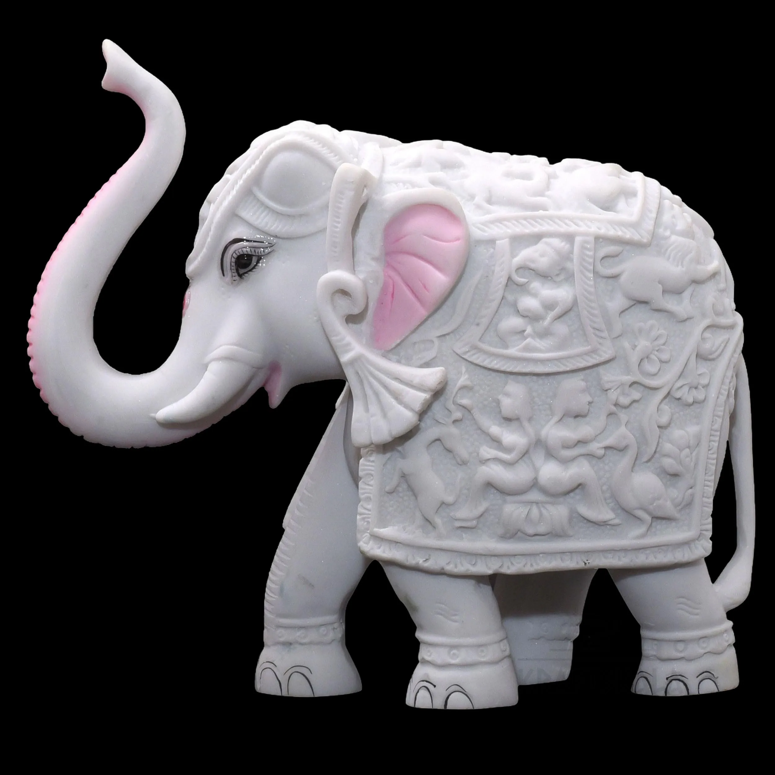 KRAFTSKALA White Elephant Statue for Living Room, Home Decor, 6 inch Elephant Marble Dust Poly-Resin Showpiece for Vastu, Indoors, Office Decorations, Gifting