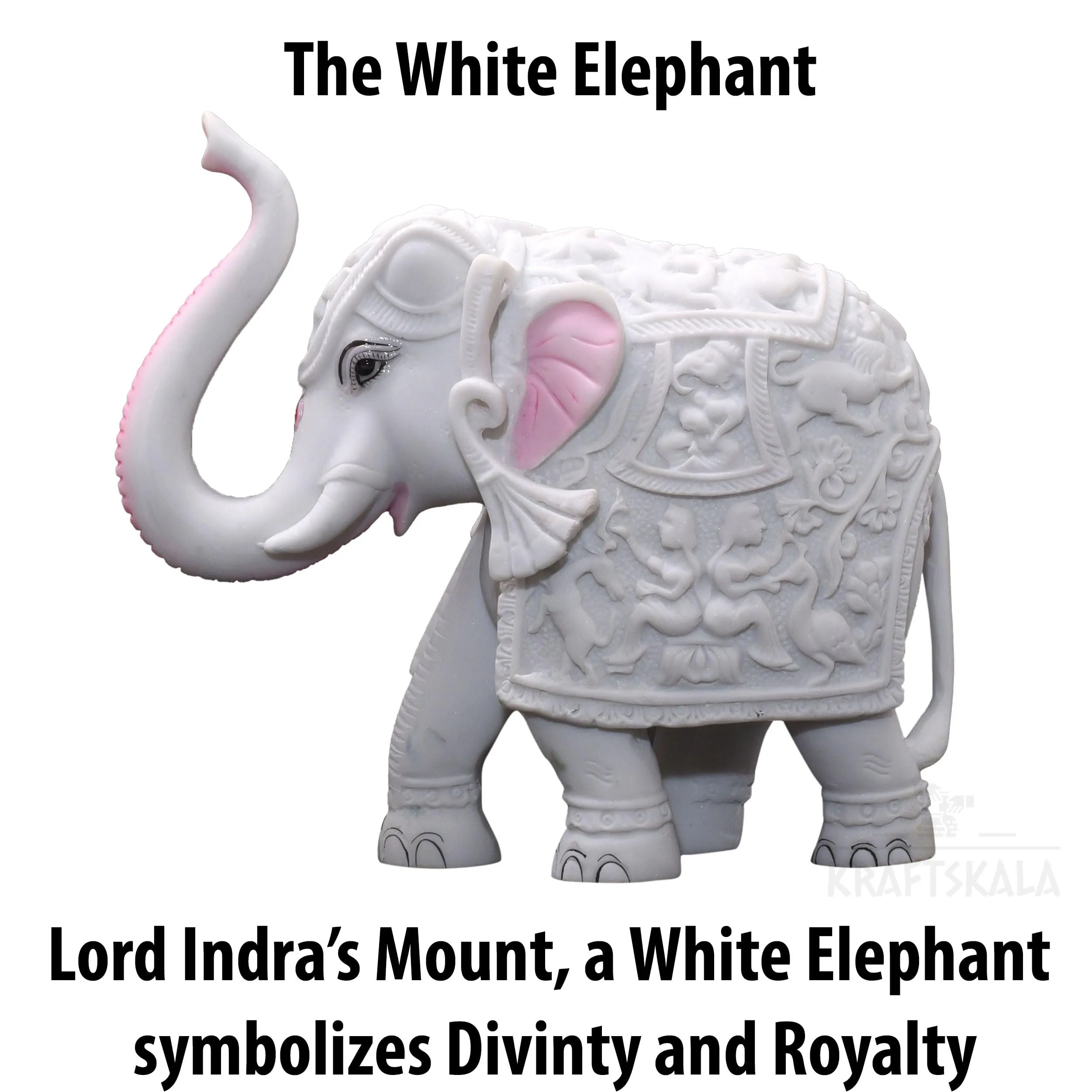 KRAFTSKALA White Elephant Statue for Living Room, Home Decor, 6 inch Elephant Marble Dust Poly-Resin Showpiece for Vastu, Indoors, Office Decorations, Gifting