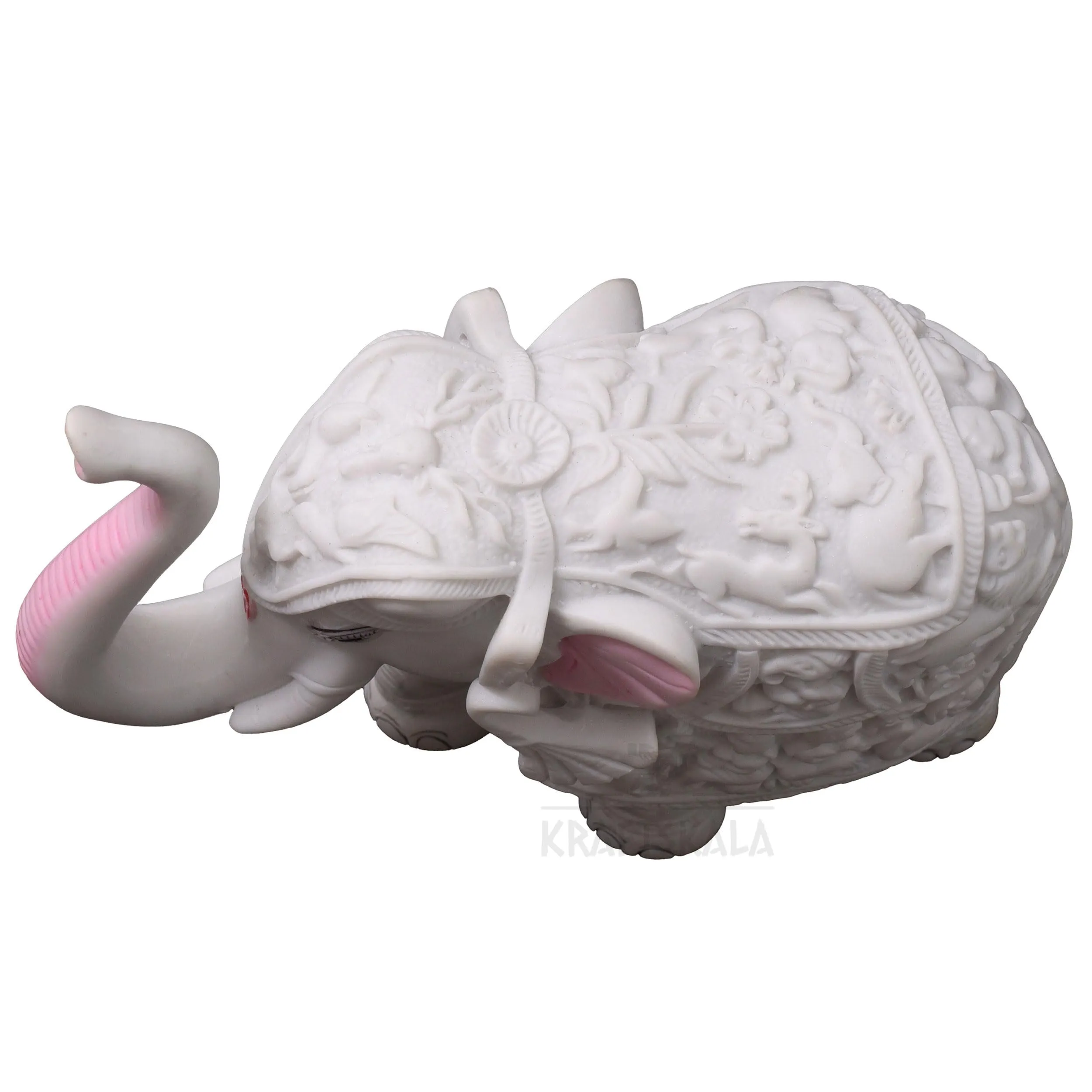 KRAFTSKALA White Elephant Statue for Living Room, Home Decor, 6 inch Elephant Marble Dust Poly-Resin Showpiece for Vastu, Indoors, Office Decorations, Gifting