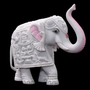 KRAFTSKALA White Elephant Statue for Living Room, Home Decor, 6 inch Elephant Marble Dust Poly-Resin Showpiece for Vastu, Indoors, Office Decorations, Gifting