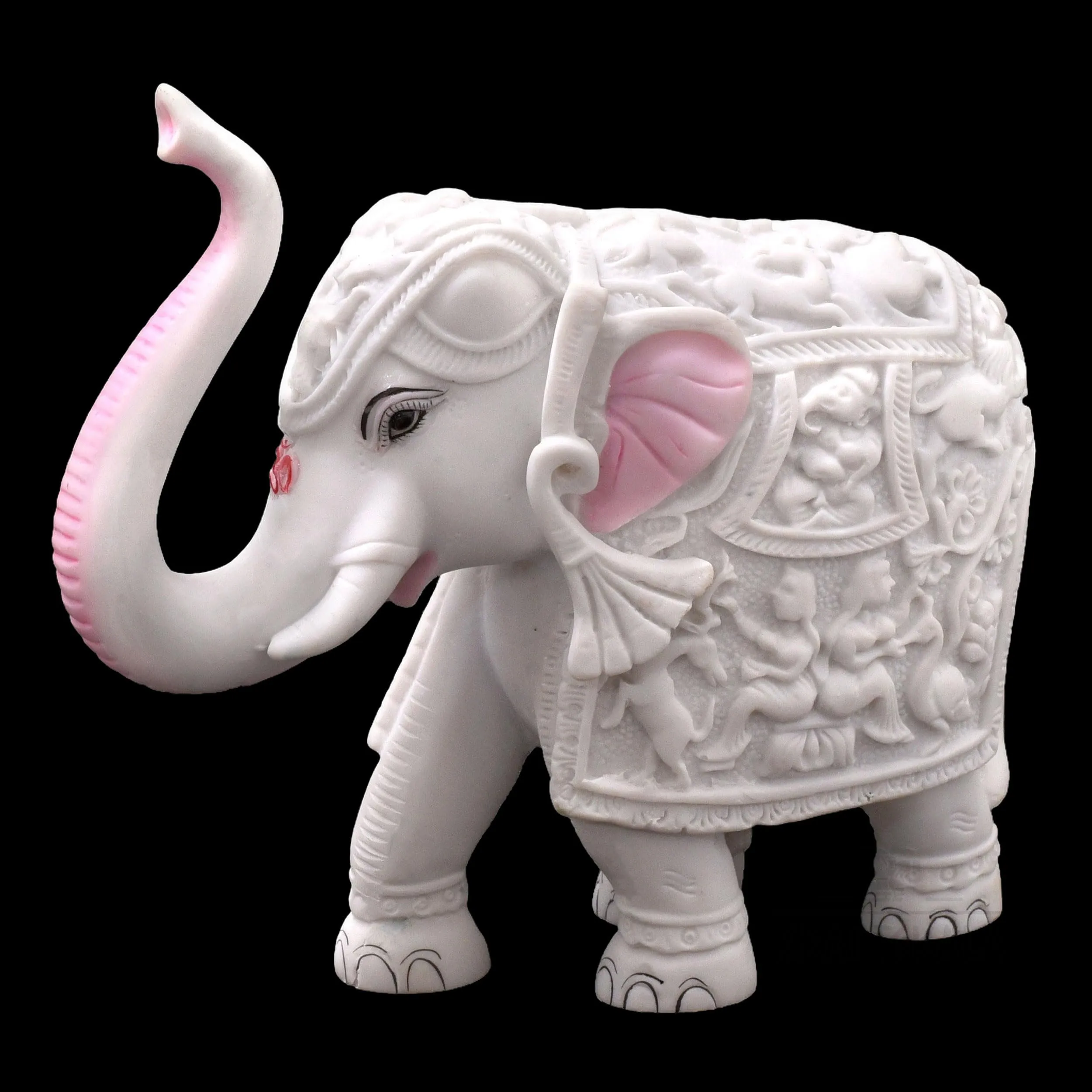 KRAFTSKALA White Elephant Statue for Living Room, Home Decor, 6 inch Elephant Marble Dust Poly-Resin Showpiece for Vastu, Indoors, Office Decorations, Gifting