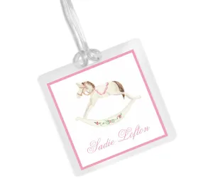 Laminated Bag Tag - Pink Rocking Horse