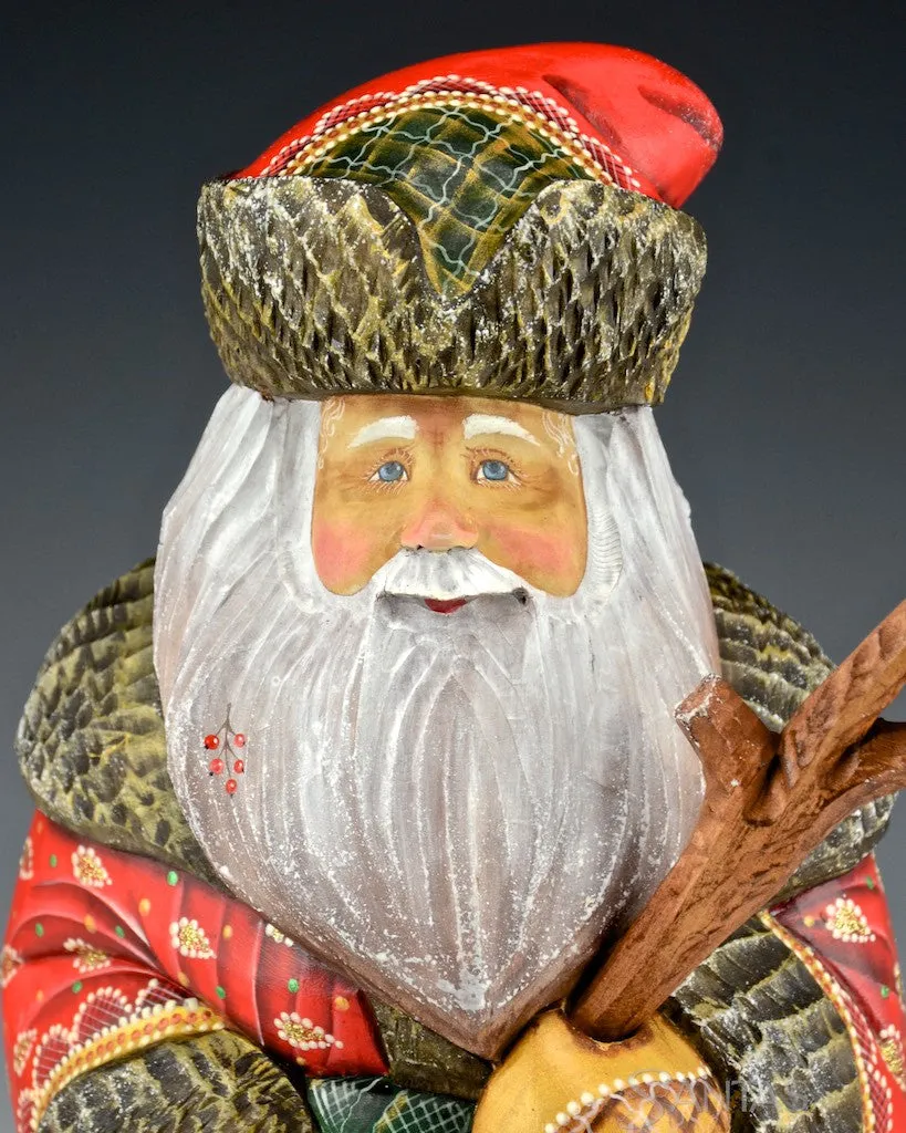 Large Red Russian Santa with Walking Stick