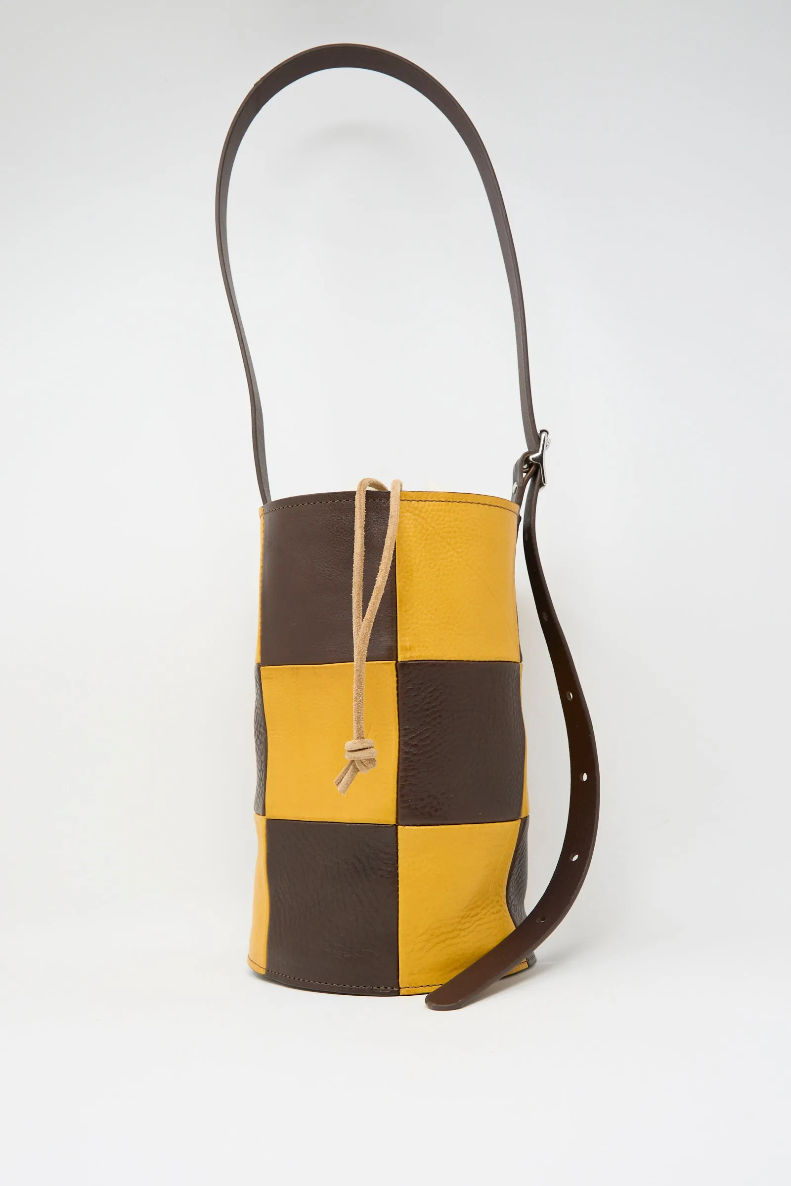 Leather Patchwork Bucket Bag in Tan and Mustard