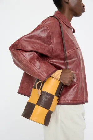 Leather Patchwork Bucket Bag in Tan and Mustard