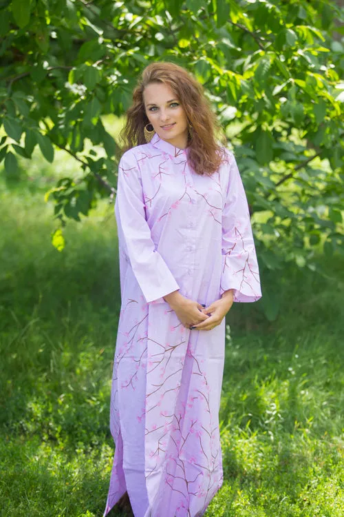 Lilac Charming Collars Style Caftan in Cherry Blossoms Pattern