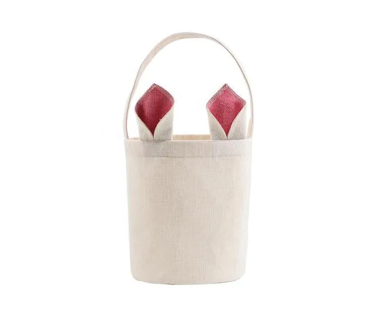 Linen Easter Basket - Pink Ears