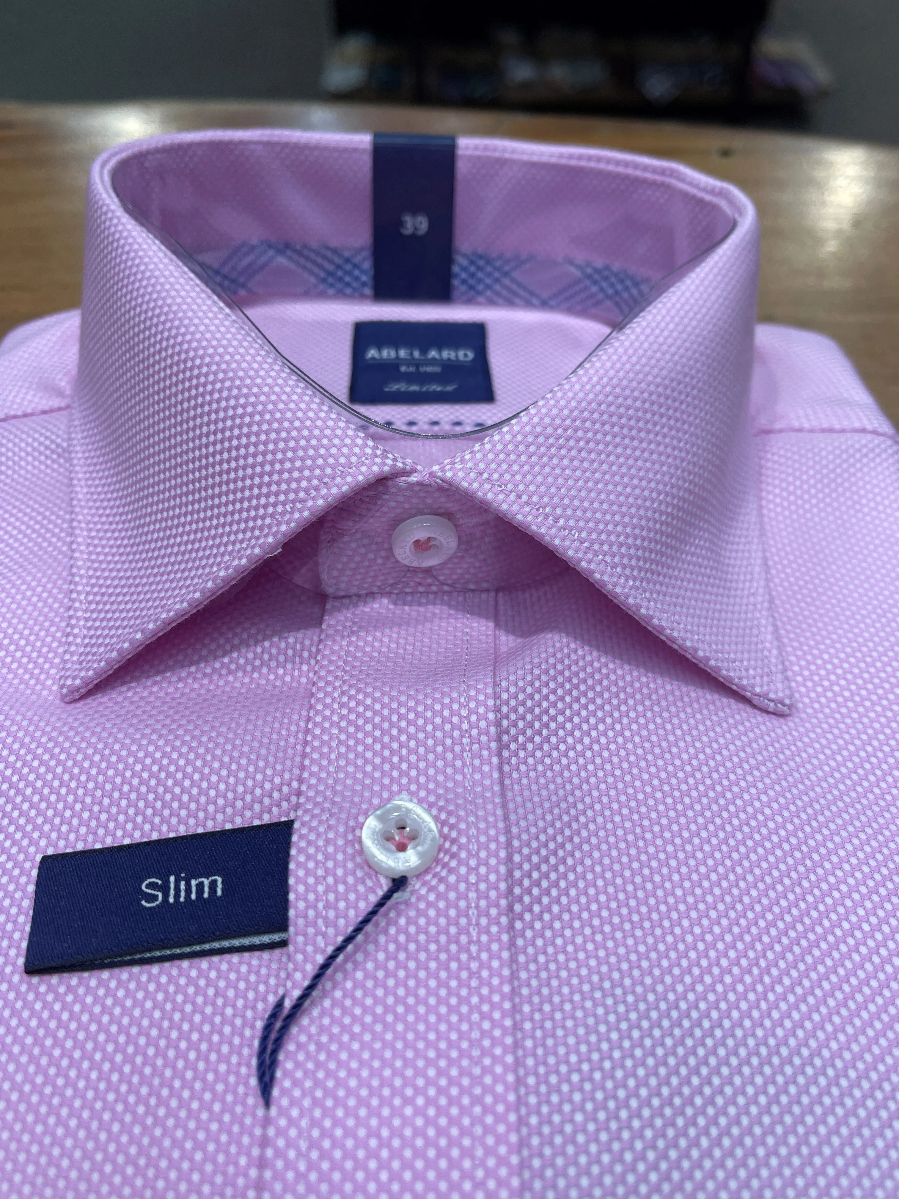 Long Sleeve Business Shirt - Dots - Pink & White