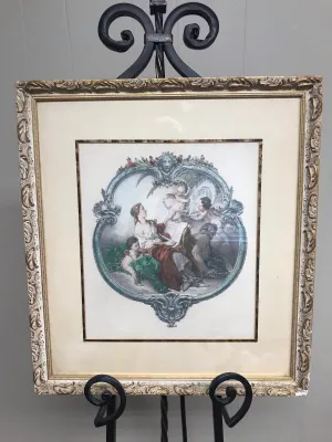 <€€ Vintage Framed Mother with Cherub Angels Professionally Antiqued Gold Framed