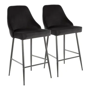 Marcel Contemporary Counter Stool in Black Metal and Black Velvet by LumiSource - Set of 2