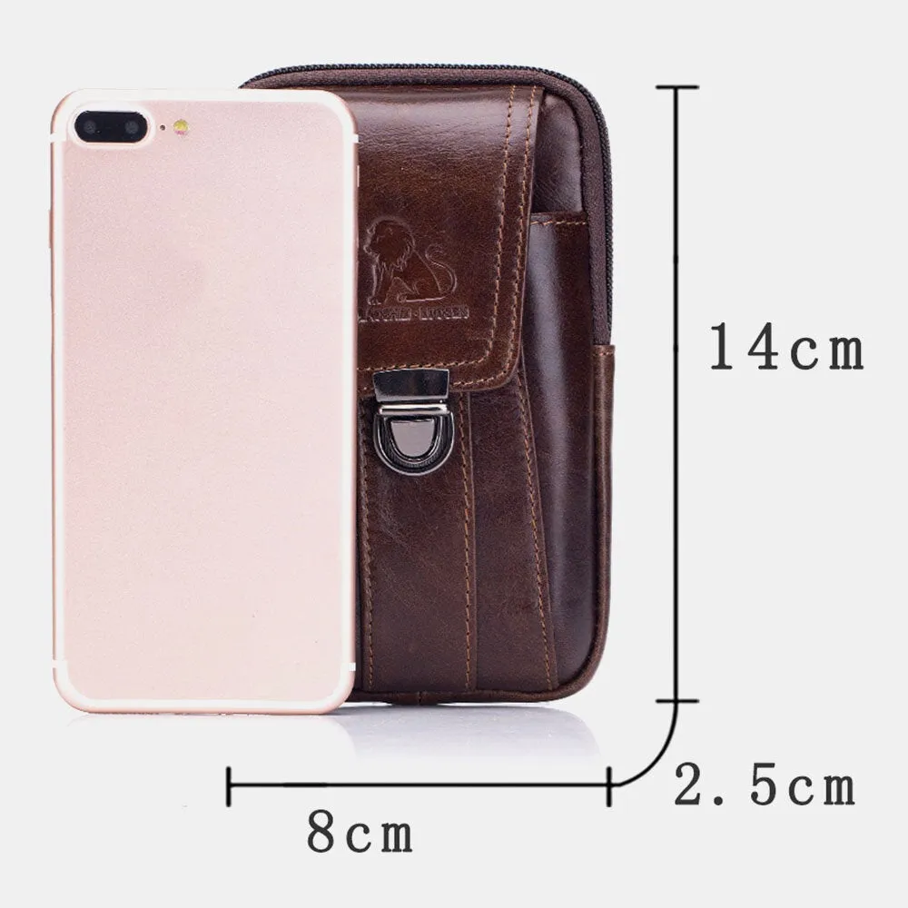 Men Genuine Leather Large Capacity Waterproof Vintage 4.7 Inch Phone Bag Waist