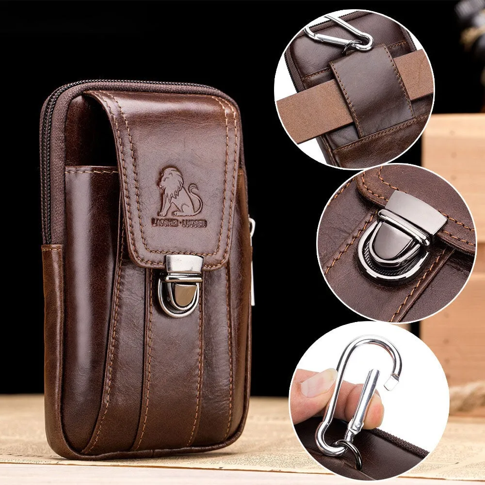 Men Genuine Leather Large Capacity Waterproof Vintage 4.7 Inch Phone Bag Waist