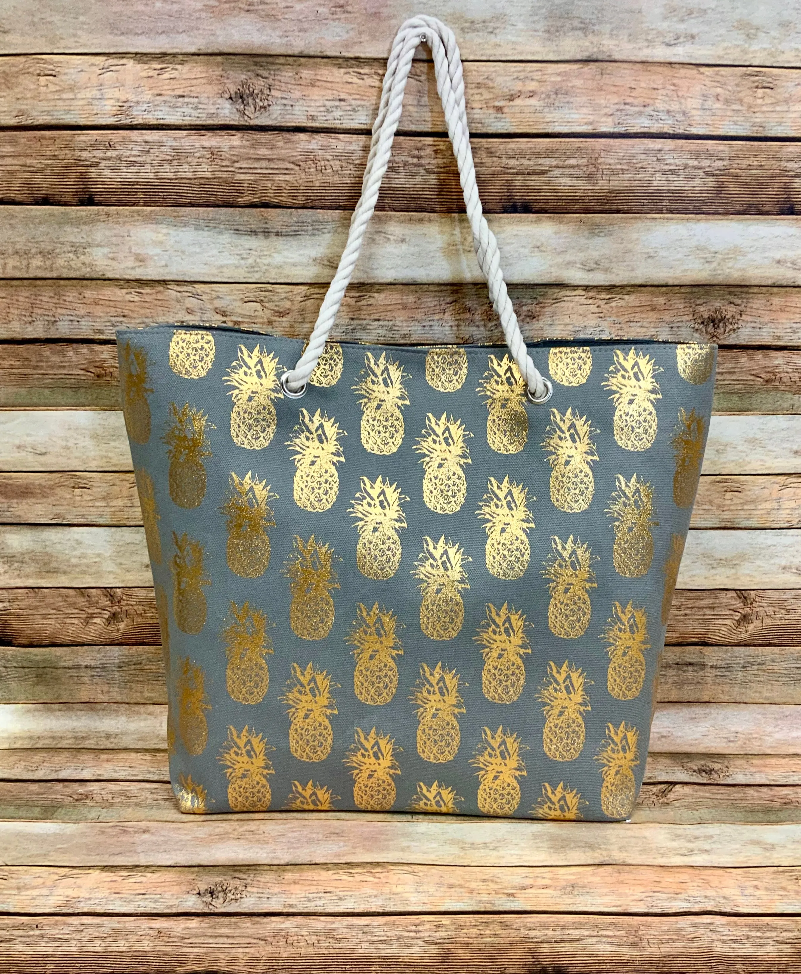 Metallic Pineapple Collection (all sold Separate) Tote, 3 pc travel pouch and travel wristlet.