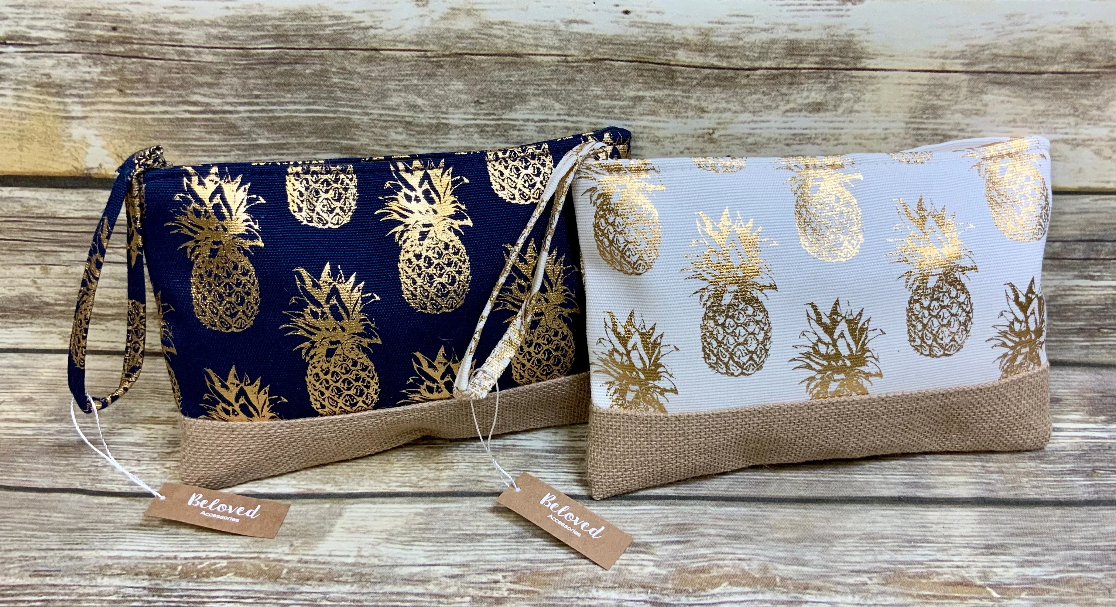 Metallic Pineapple Collection (all sold Separate) Tote, 3 pc travel pouch and travel wristlet.